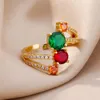 Cluster ringen regenboog zirkoon kralen voor vrouwen roestvrij staal vergulde kristallen ring femme bruiloftsfeest esthetisch joodse cadeau 2024