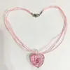 Colliers pendants 1set Fashion Pink Verre Murano Floral Love Coeur Collier de lampe à lampe pour femmes bijoux