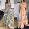 Basic Casual Kleider Designer -Kleid Sommer Frauen gedruckt mit einer Linie Hals Hals Taille Swing Long Kleid Kleid Kleid