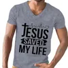 Herren T-Shirts Herren T-Shirt Kurzes Slve Ts Männer T-Shirt V-Ausschnitt Herren Tops Neue Marke Herren Jesus retteten mein Leben T-Shirt Camisetas de Hombre Y240429