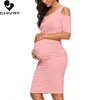 Vestidos de maternidad chivry nuevo vestido de mujer embarazada mamás o-cuello sólido sexy cuerpo de hombro casual Q240427
