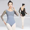 Portez des juges à manches longues à manches longues pour femmes patchwork Mesh Adult Gym Skate Yoga Ballerina Dance Clothes Gymnastique Terne de gymnastique Costume