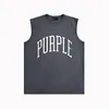 Niche Fashion Brand Purple Brand New Designer BPUR080 Tracing Curved Letter Imprimer gilet gilet R84W80 T-shirt sans manche de fitness sportif lâche pour hommes et femmes