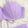 Kvinnors badkläder sexiga lila skal höga midja bikinis set push up baddräkt kvinnor badkläder drstring baddräkt brasiliansk bikini jer biquinis d240429