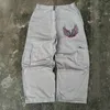 Herenbroek Jnco American Street Skate Culture Multi-Pocket White Overall Borduurde Patroon jeans Straight Wide Leg Women's