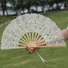 Decorative Figurines Vintage Style Folding Fan With Lace Trim And Tassel Pendant Elegant Fabric Bamboo Handheld Hollowed Hand For Wedding