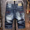 Vintage Short Jeans Men 2024 Summer Ripped Hip Hop Graffiti Male Denim Shorts Streetwear Hole Kne Length Pants 240428