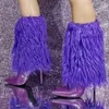 Laarzen Big Size 47 Purple Dik Fur Overlay Korte laarsjes slanke hakken Halve knie Hoge vrouwen puntige teen gevouwen over harige schoenen