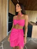 Frauen Badebekleidung Bandage Bandage Bandau Top Set Kleid Kleid Neckholder Brustpolster Minirock Tassels Sexy Bikini 2024 Holiday Beach Outing