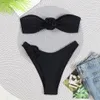 Fashionable and Trendy New Flowers Paired with Strapless Split Triangle Sexy Bikini Multi-color Swimsuit