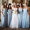 Шифоновая подружка невесты Линия светло -голубые платья голубые вырезы