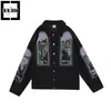 Mens Fashion Hip Hop Denim Jacket с вышивкой Hi Street Fit Jeans Poat y2k Vibe Style Негабаритная верхняя одежда 240415