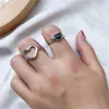 Cluster anneaux 2024 dans la mode coréenne Classic Classic Retro Niche Design Aesthetic Black Love Dripping Ring 2 pièces pour femmes bijoux