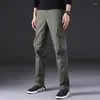 Herrenhosen Herren Frachtmänner Overall grün grau Baumwolle lose Mehrfach-Tasten gerade Fit Casual Hohose Homme in voller Länge