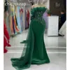 Vert 2024 aso ebi sirène foncé robe de bal de bal de perles de perles de perles de lamerie de soirée deuxième réception anniversaire de fiançailles