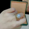 Big White Pearl Women Cocktail Anello da sposa K Yellow Gold Flower Round Girl Rings Anel Party Wedding Anniversary Jewelry 240422