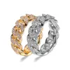 Hip Hop Ladies Eternity Band 8 mm Zircon Inclay Engagement Anneau Gold / Silver Brass Halo Diamond Iced Cuban Link Party
