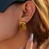 Studörhängen minimalistisk slät metall rund rektangel för kvinnor guldfärg geometriska små dubbar öron piercing smyckesfest gåva