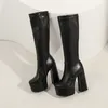 Сапоги Boots Western Ladies Shoes большой размер 34-43 коричневая слоновая кость в белом кругу круглой ноги каблуки PU