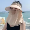 Brede rand hoeden vrouwen zonnebrand hoed zomer sjaal nek nekbescherming lege top dames vol gezicht masker zonnebonnet outdoor anti-ultraviolet cap