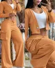 Dames Two -Piece Pants Street Top Set Spring Autumn Sexy Solid Color Temperament Long Drawing Casual 2024