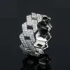 Partihandel fabrikspris Moissanite smycken 925 Silver Iced Out 2 Row Diamond Cuban Rings Hip Hop Ring