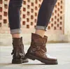 ブーツの女性秋と春の牛革革の茶色の靴快適な丸いつま先足首ブーツ