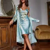 2-PCS Femme de nuit pour femmes Femme Pyjamas Robe en satin Robe glissante robe femme de soie robe Satin femme Nightie Home Suit pour femmes 240418