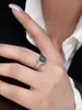 Mode Sterling 925 Silber Womens Ring mit schwarzem Edelstein und Zirkonsimple -Design cooler Stil 240424
