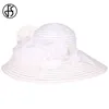 Chapéus de aba larga Chapéus de balde fs FS White Elegante Casamento Bridal Church Str Womens Hat Large Brim Hat Hat Beach Sunshine Kentucky Dey Hat Fedora J240429