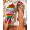 Slippers zomer bling rhinestone decor glitter brede riem home dames schoenen casual outdoor chaussons femme gaan uit flats