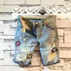 Sumpi estivi per lettere maschili cortometraggi in denim fori casual etichetta da ricamo medio a 5 punti pantaloni di moda maschile pantaloncini di moda maschile 240428