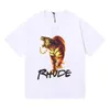 고품질 오리지널 Rhuder 디자이너 T 셔츠 작은 패션 앤젤레스 타이거 인쇄 짧은 슬리브 Tshirt 패션 브랜드 남성 여성 느슨한 언더 코트와 1 : 1 로고