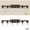 Rustic Wood Bathroom Wall Light with Clear Glass - 4-Light Industrial Farmhouse Vanity Lights - Modern Metal Wall Sconce for Bedroom Kitchen Hallway - 4-Light Antique Wood