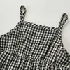 Rompers Summer Toddler Bodysuit Girl Baby Sling Plaid Dress With Hat Baby One Piece H240509