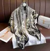 90x90cm Silk Scarf for Women Floral Print Headband Paris Shoulder Tote Bag Luggage Ribbon Head Wrap