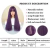 Wigs Synthetic Park Yun Long Straight Purple Wig with Bangs Natural Synthetic Hair adapté pour les femmes de rôle quotidien Lolita Party Recovery Q240427