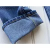 Calça jeans de jeans de grife de grife de calça de cintura alta piquedalonas retas de pântano de decoração bordada casual jaquetas azuis