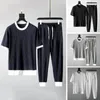 Heren tracksuits 1 set heren outfit kleuren blokkeren eenvoudige strand mannelijke losse plooien top broekjes