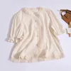 Blusas femininas lace laca laca curta camisa de manga mulher 2024 doce moda coreana tops bubble stand colar camisas buttons pérolas