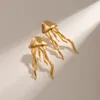 Stud Earrings Stainless Steel Waterproof Smooth Jellyfish Shaped Statement Metal Texture 18K Gold Color Trendy Jewelry Gift
