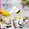 Set Multifunctional Electric Spin Scrubber Rechargeable with 6 Replaceable Cleaning Brush Heads or Bathroom Kitchen Oven Dish Floor