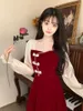 Sıradan Elbiseler Şişman Kız -Siz boyutu Kadın Velvet Uzun Kollu Kızarmış Gelin Sonbahar ve Kış Nişan Kırmızı Arka Kapı Oğul Elbise