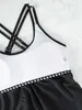 Frauen Badebekleidung Ladies Atmosphäre Falten Sie faltige Brust-Rücken-Cross-Boxer-Shorts gedruckt schwarze U-Necktie Sexy Tankini D240429