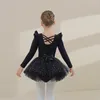 Bühnenbekleidung Figur Skatenkleid Jumpsuit Kostüme Mädchen Baumwolle Langarm Langarm Trikot Rüschen Tutu -Rock 4 Schichten Flauschiger Glitzer Prinzessin Anzug