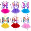 Sukienki dla dziewczynek 4PCS Girls LED Fairy Costume Zestaw Tiul Titu Tutu Spódnica podwójna warstwowa skrzydełka Wands Różdżka na głowę Księżniczka