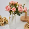 Fleurs décoratives vintage artificielle 8 têtes Silks Bouquet de pivoine Faux Fower Red Green Rose DIY Table de la fête de mariage