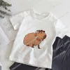 القمصان Capybara Childrens T-Shirt Cartoon Kawaii ملابس غير رسمية الأولاد والفتيات أعلى clothingl2404
