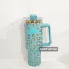 Concepteur multi-couleurs 40oz handle tasse de voiture fantôme Gold Edge Leopard Classic Logo imprimé en acier inoxydable grande capacité Isolation thermique Paille tasse de glace