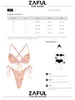 Kadın Mayo Zaful Ditsy Floral Mayo Bikini Set Baskılı Fırralı Kravat Yan Çılgınlık Çapraz Yüksek Bacak Bohem Yastıklı Top Plaj